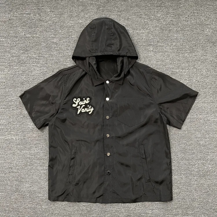 Saint lettering towel embroidered hooded short-sleeved shirt casual shorts suit