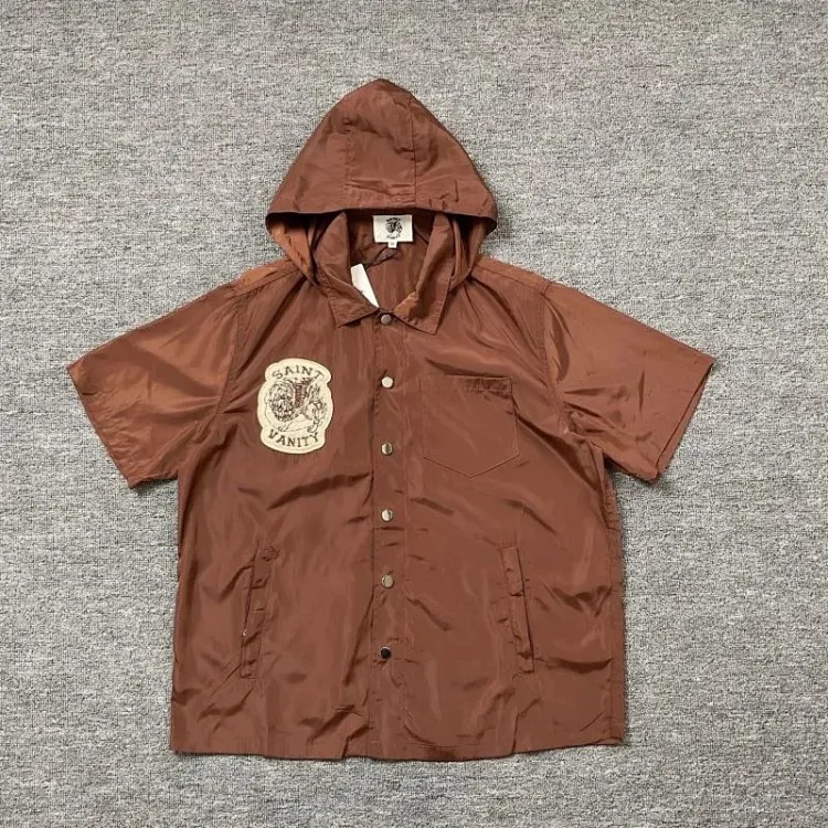 Saint lettering towel embroidered hooded short-sleeved shirt casual shorts suit