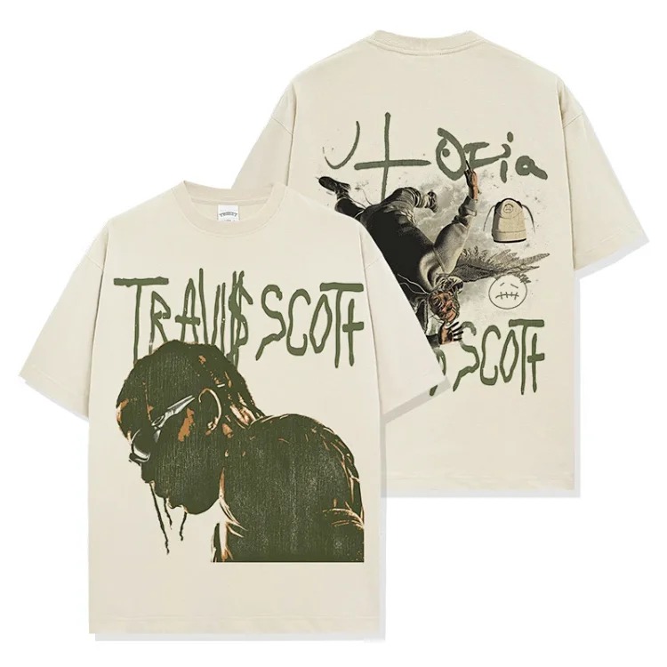 Printed short-sleeved T-shirt Vintage loose round neck hooded sweatshirt