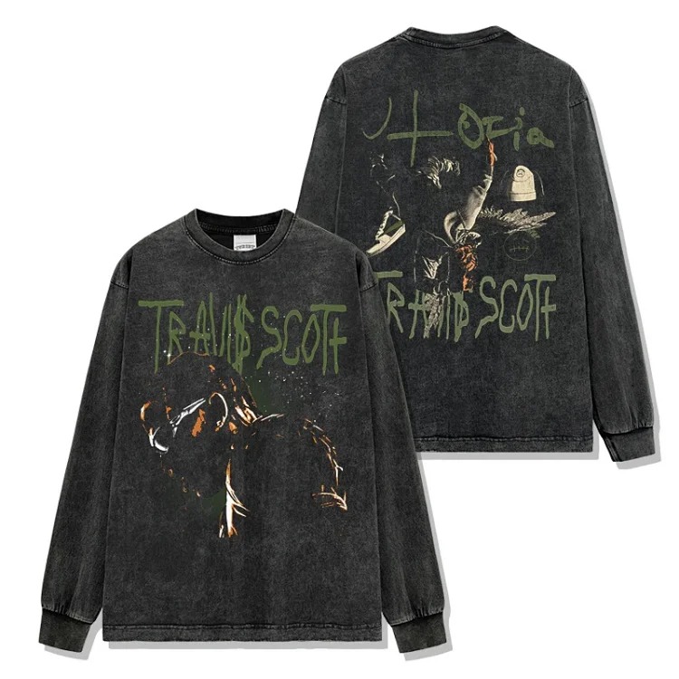 Printed short-sleeved T-shirt Vintage loose round neck hooded sweatshirt