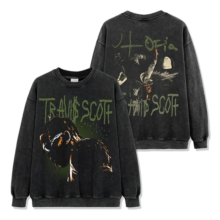 Printed short-sleeved T-shirt Vintage loose round neck hooded sweatshirt
