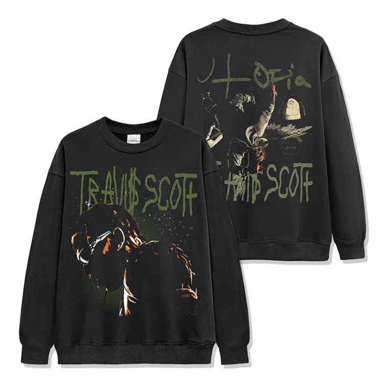 Printed short-sleeved T-shirt Vintage loose round neck hooded sweatshirt