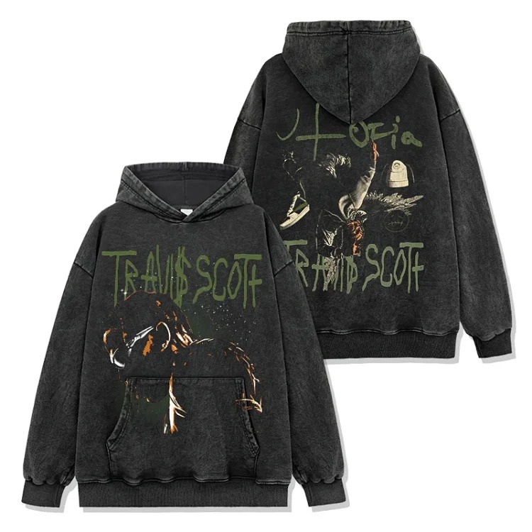 Printed short-sleeved T-shirt Vintage loose round neck hooded sweatshirt