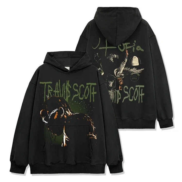 Printed short-sleeved T-shirt Vintage loose round neck hooded sweatshirt