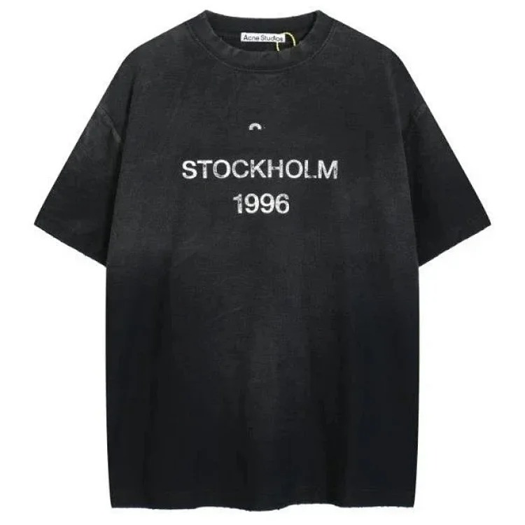 AC washed distressed printed 1996 short-sleeved sweatshirt hoodie