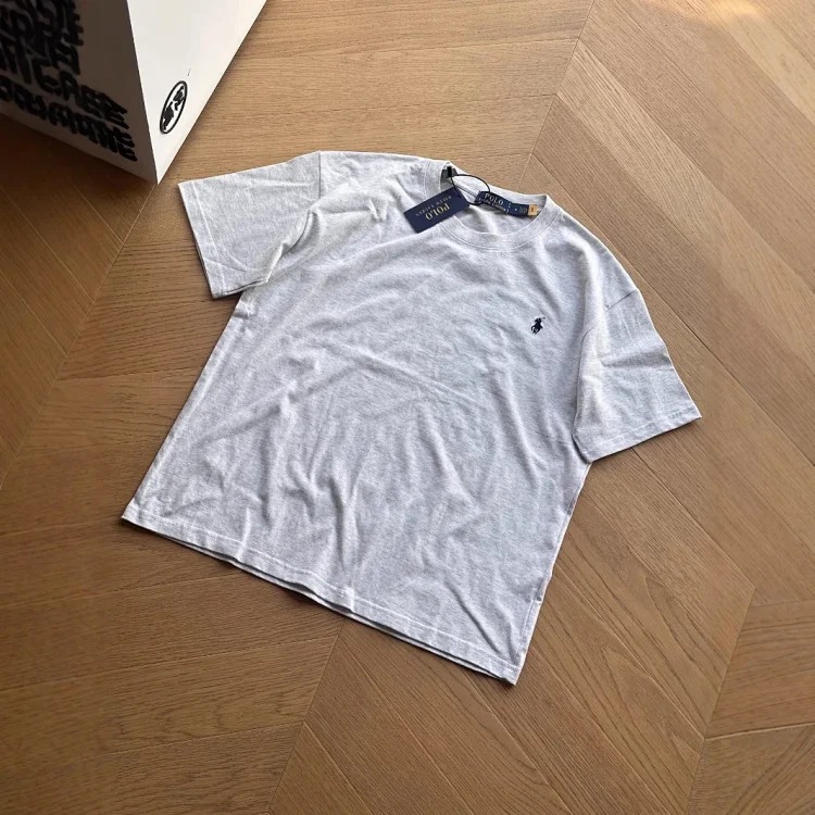 Versatile solid color classic cotton T-shirt with seven-color pony embroidery for couples