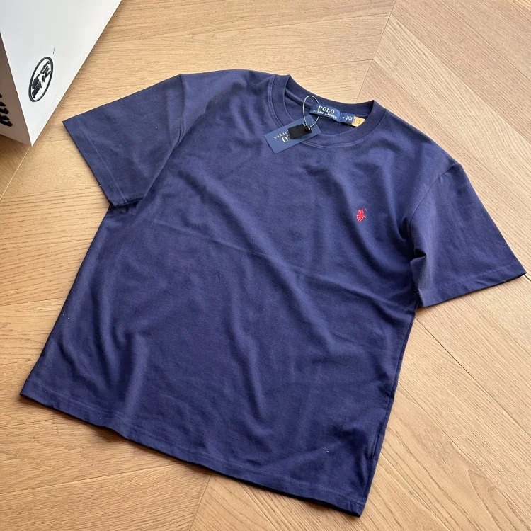 Versatile solid color classic cotton T-shirt with seven-color pony embroidery for couples