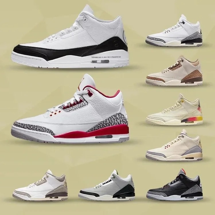 AJ3 mid-range Hiroshi Fujiwara black and white Cardinal white wine red white cement small lightning white blue Wizards Lakers white orange white red small fear cool gray gray blue white brow