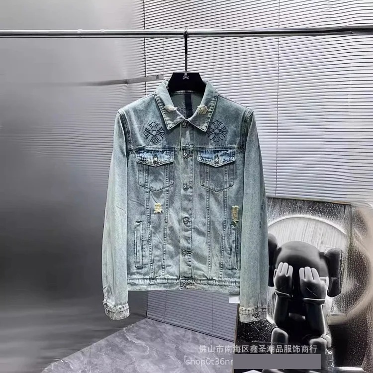 23 new CH pure cotton denim high-tech washed embroidered cat whiskers hole trendy men's jacket