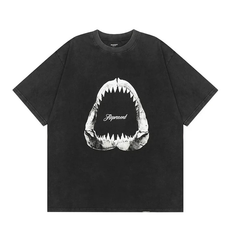 Collection Eagle Shark Pattern Printed Round Neck Short Sleeve Beauty Trendy Hip Hop