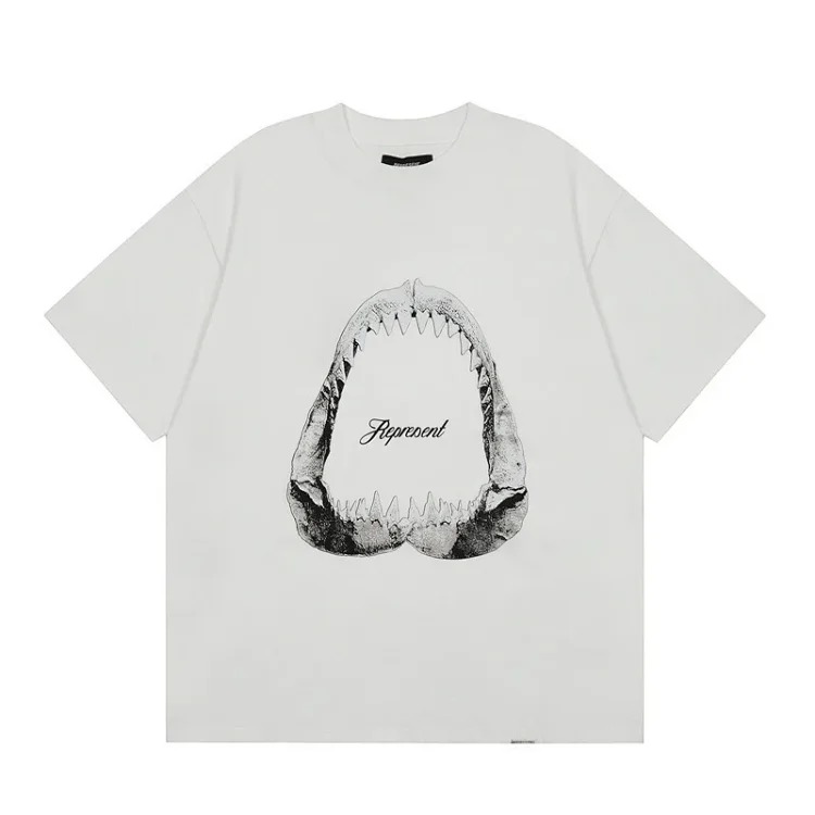 Collection Eagle Shark Pattern Printed Round Neck Short Sleeve Beauty Trendy Hip Hop