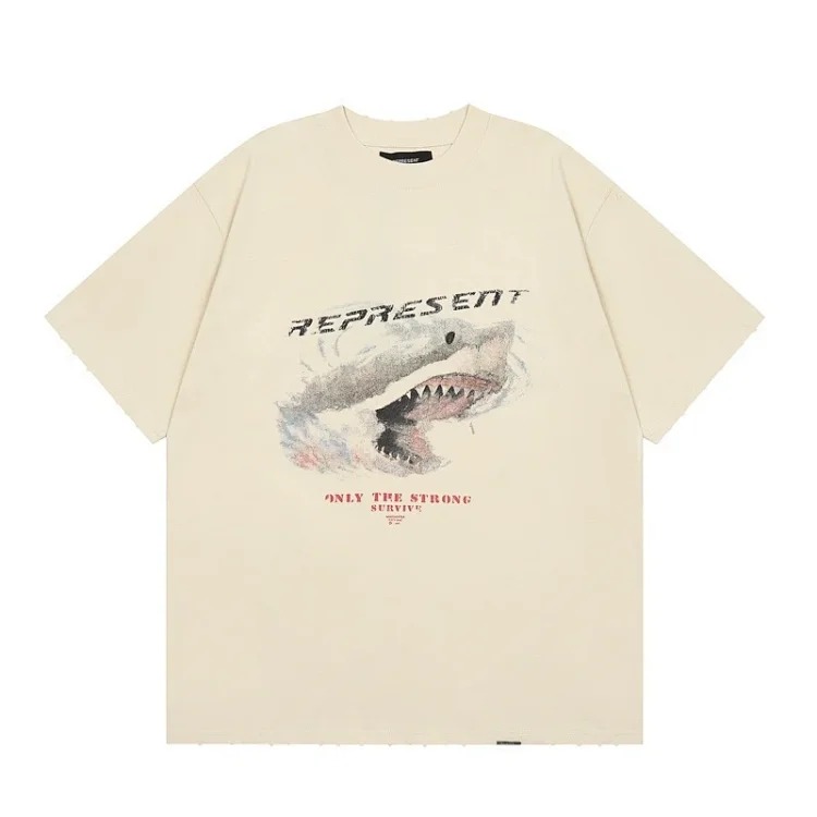 Collection Eagle Shark Pattern Printed Round Neck Short Sleeve Beauty Trendy Hip Hop