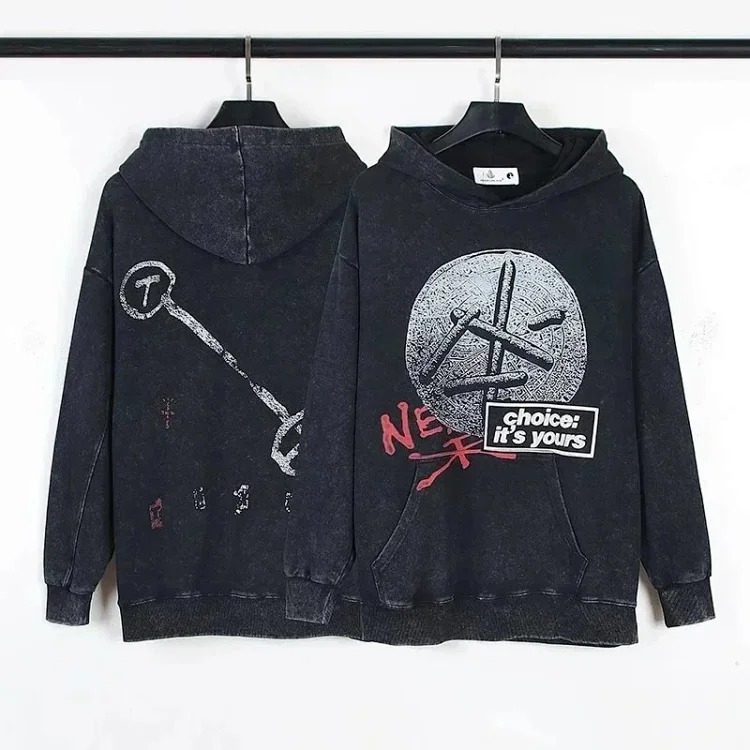 European and American trendy brand TRAVIS SCOTT IL JOKER HOODIE washed retro distressed hooded sweatshirt