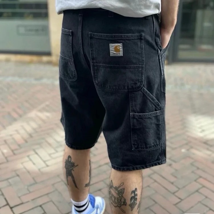 Washed black cargo denim shorts