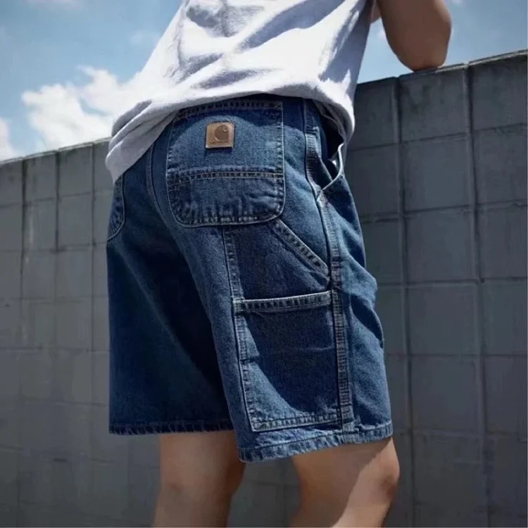 Washed black cargo denim shorts