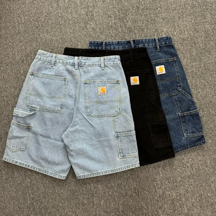 Washed black cargo denim shorts