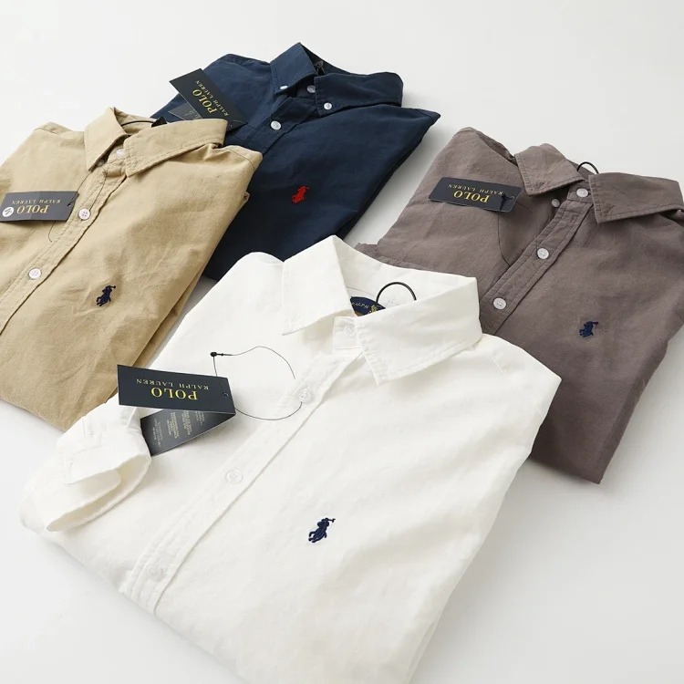 RL pony logo embroidered polo collar loose long-sleeved men's and women's casual shirt tops