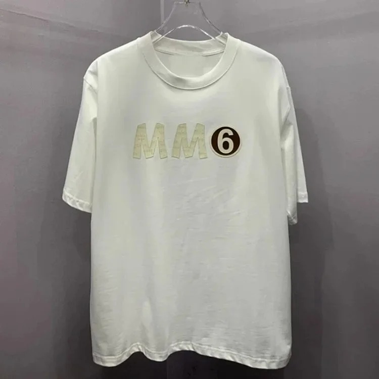 Summer loose letters MM6 embroidered label printing same style for men and women couples