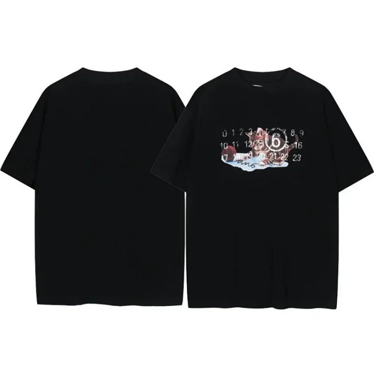 Summer loose letters MM6 embroidered label printing same style for men and women couples