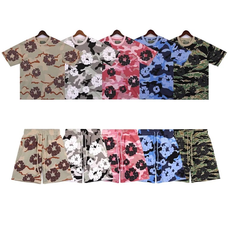 Camouflage foam print casual loose short-sleeved T-shirt shorts