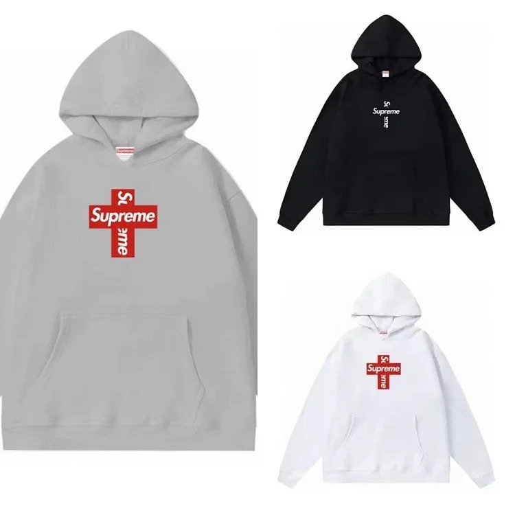 Supreme letter cross printed terry hooded sweatshirt high street Shawn Yue loose cross-border for men and women