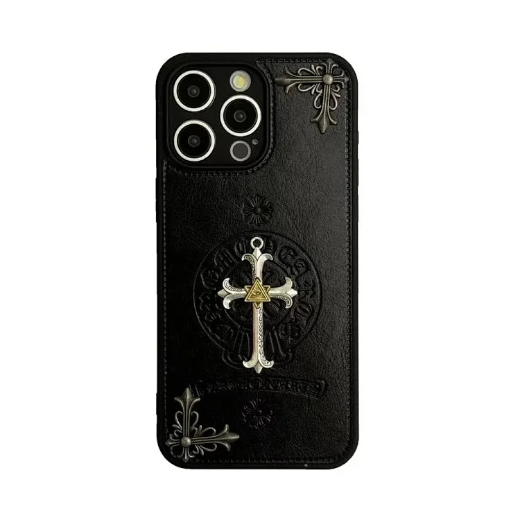 Trendy brand metal suitable for iphone15promax mobile phone case apple 16pro three-dimensional cross personality 13plu