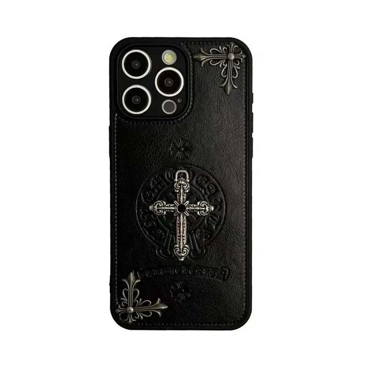 Trendy brand metal suitable for iphone15promax mobile phone case apple 16pro three-dimensional cross personality 13plu
