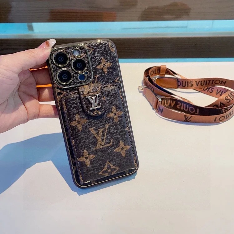 Louis Vuitton Presbyopia spliced original leather case, card holder, classic presbyopia mobile phone case, strong magnetic suction➕logo holder mobile phone case, Montaigne series card hold