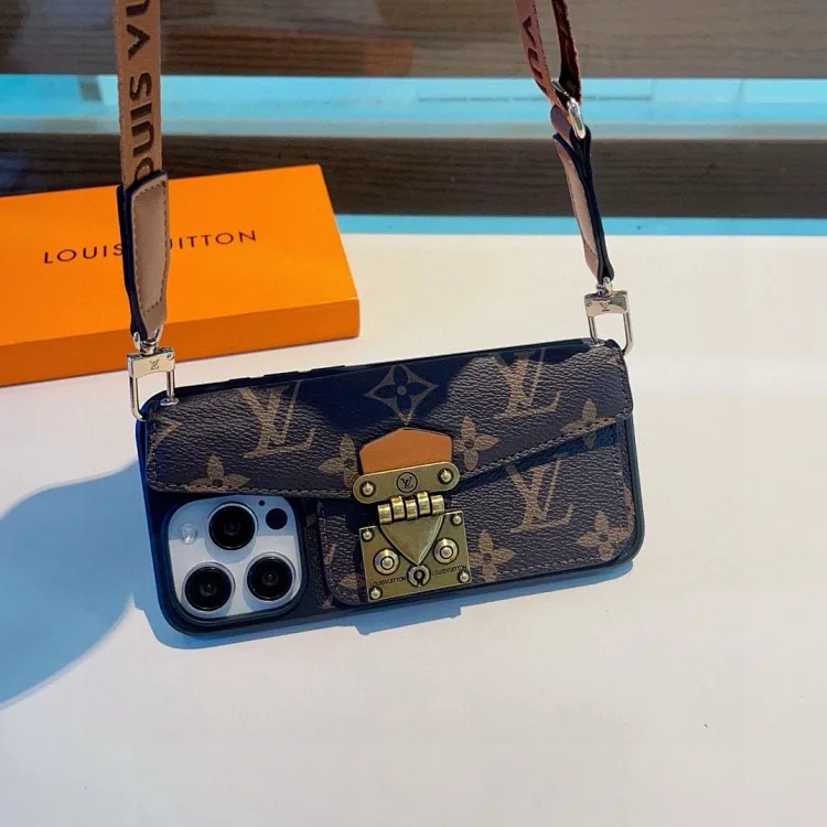 Louis Vuitton Presbyopia spliced original leather case, card holder, classic presbyopia mobile phone case, strong magnetic suction➕logo holder mobile phone case, Montaigne series card hold