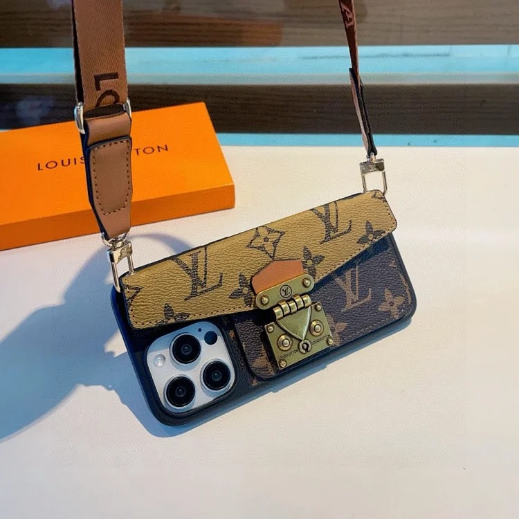 Louis Vuitton Presbyopia spliced original leather case, card holder, classic presbyopia mobile phone case, strong magnetic suction➕logo holder mobile phone case, Montaigne series card hold