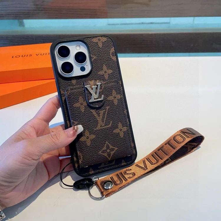 Louis Vuitton Presbyopia spliced original leather case, card holder, classic presbyopia mobile phone case, strong magnetic suction➕logo holder mobile phone case, Montaigne series card hold