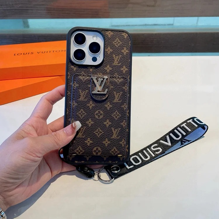 Louis Vuitton Presbyopia spliced original leather case, card holder, classic presbyopia mobile phone case, strong magnetic suction➕logo holder mobile phone case, Montaigne series card hold
