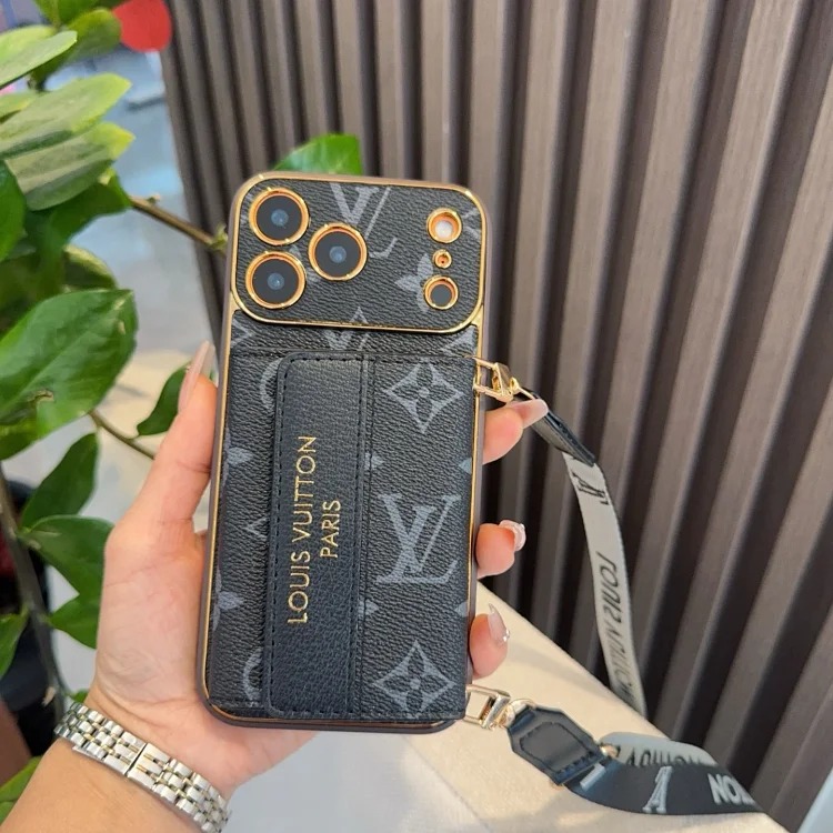 Louis Vuitton Presbyopia spliced original leather case, card holder, classic presbyopia mobile phone case, strong magnetic suction➕logo holder mobile phone case, Montaigne series card hold