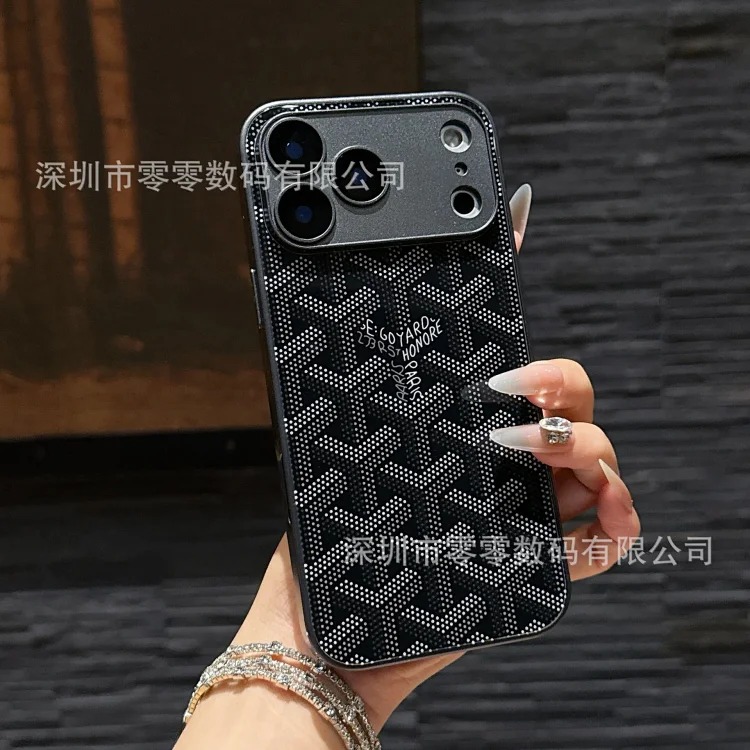 Trendy brand dog tooth suitable for Apple 17Promax mobile phone case Apple 16 Pro glass comes with lens film protective cover
