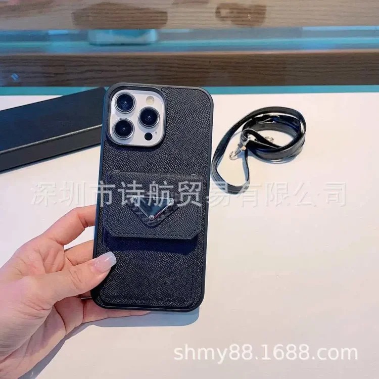 Suitable for ihone17promax mobile phone case, fashionable and simple card holder, Apple 16 lanyard, diagonal cross portable mobile phone case
