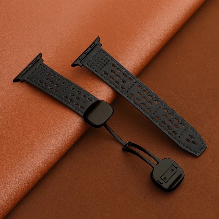 Suitable for Apple iwatch strap Huawei gt5 Sichuan style hole s11 crazy horse pattern 0 genuine leather ultra magnetic buckle breathable