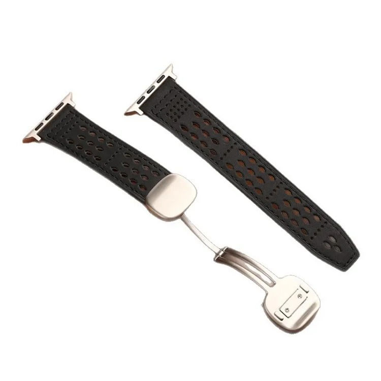 Suitable for Apple iwatch strap Huawei gt5 Sichuan style hole s11 crazy horse pattern 0 genuine leather ultra magnetic buckle breathable