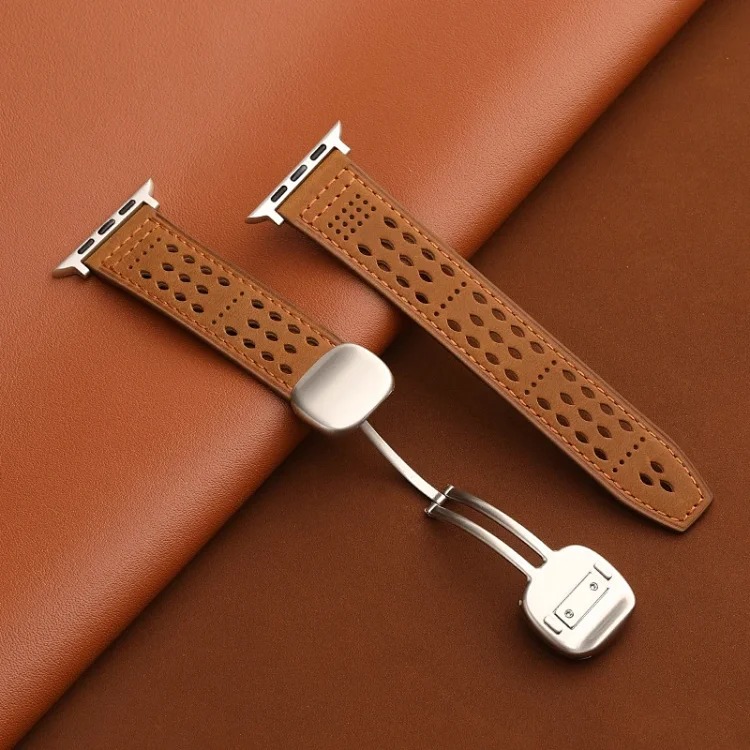 Suitable for Apple iwatch strap Huawei gt5 Sichuan style hole s11 crazy horse pattern 0 genuine leather ultra magnetic buckle breathable