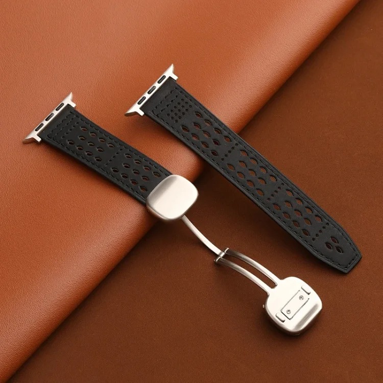 Suitable for Apple iwatch strap Huawei gt5 Sichuan style hole s11 crazy horse pattern 0 genuine leather ultra magnetic buckle breathable