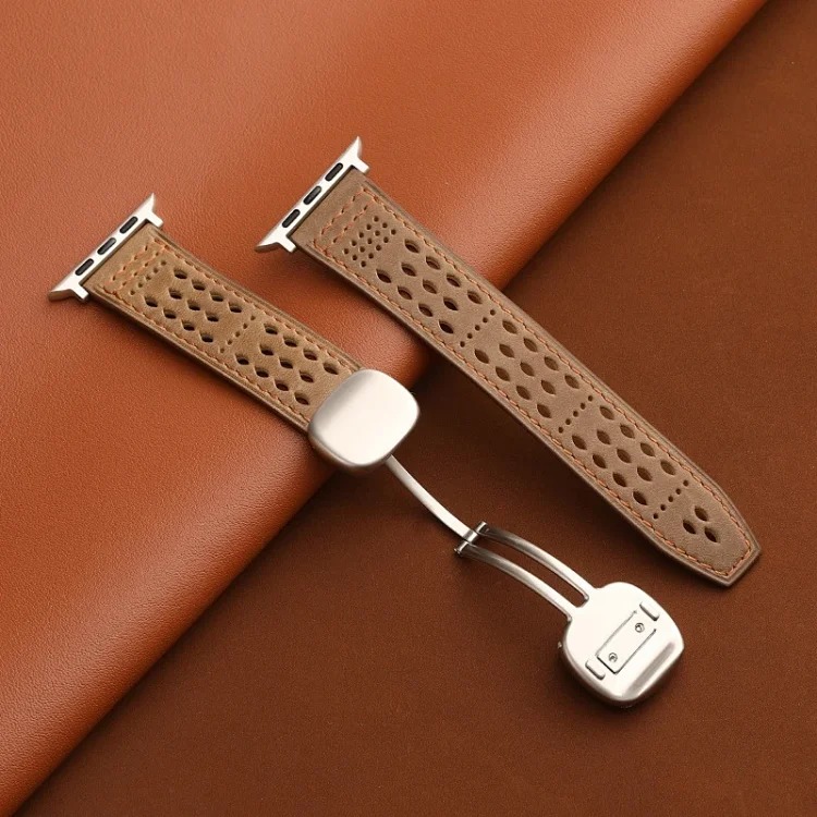 Suitable for Apple iwatch strap Huawei gt5 Sichuan style hole s11 crazy horse pattern 0 genuine leather ultra magnetic buckle breathable