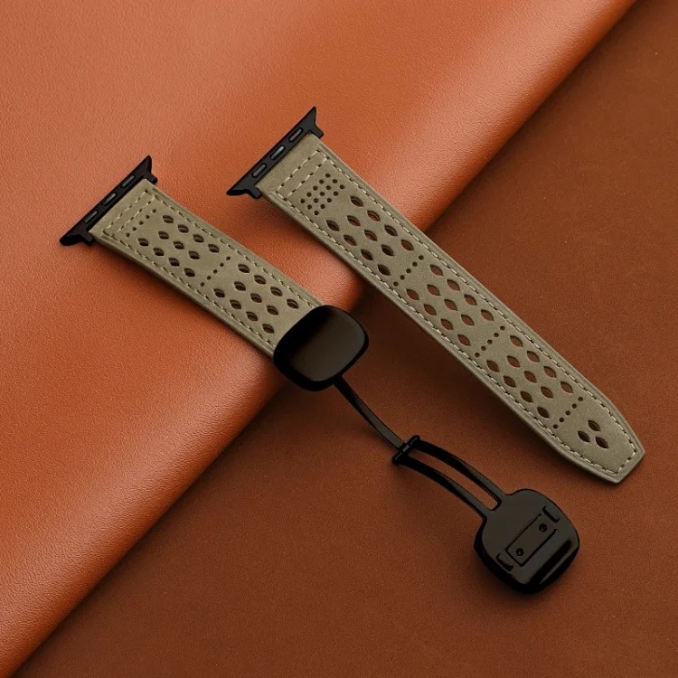 Suitable for Apple iwatch strap Huawei gt5 Sichuan style hole s11 crazy horse pattern 0 genuine leather ultra magnetic buckle breathable