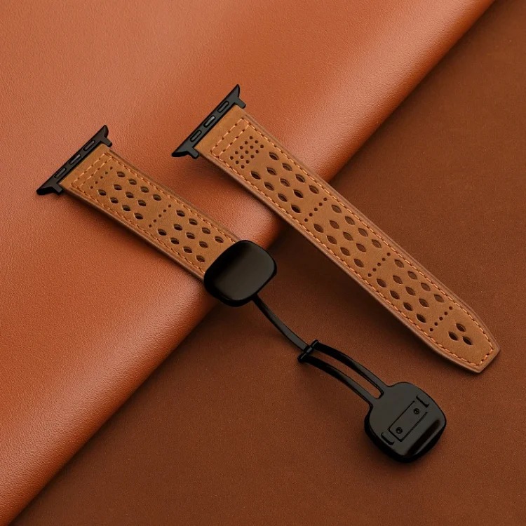 Suitable for Apple iwatch strap Huawei gt5 Sichuan style hole s11 crazy horse pattern 0 genuine leather ultra magnetic buckle breathable