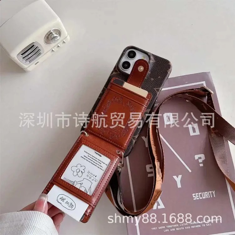 Trendy brand shoulder cross-body card holder suitable for ihone16ro Max mobile phone case half pack leather foreign trade 14 soft shell image 4