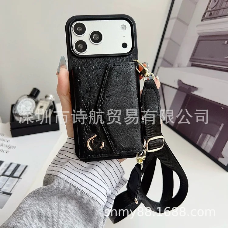 Diagonal card holder Apple 17pro max mobile phone case classic ihone17air trendy fashion anti-fall protective case