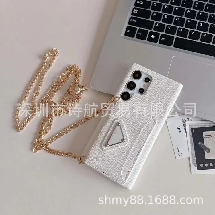 Big brand plug-in card is suitable for ihone17promax mobile phone case diagonally across the chain Apple 16 simple leather case protective cover