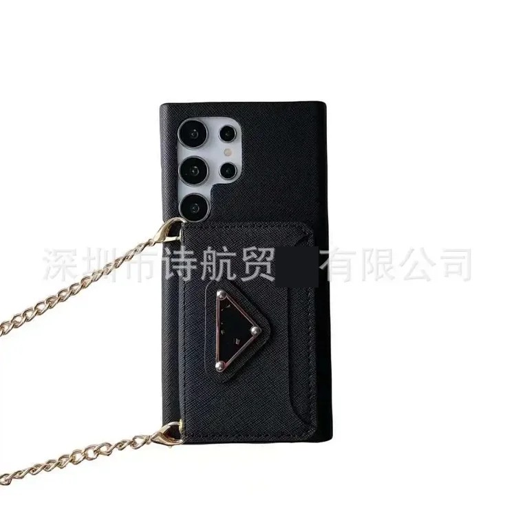 Big brand plug-in card is suitable for ihone17promax mobile phone case diagonally across the chain Apple 16 simple leather case protective cover