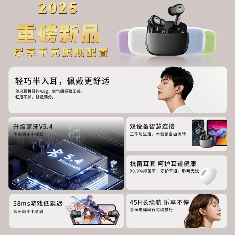 New private model wireless Bluetooth headset, active noise reduction, in-ear, large capacity, large battery, ultra-long battery life Bluetooth headset