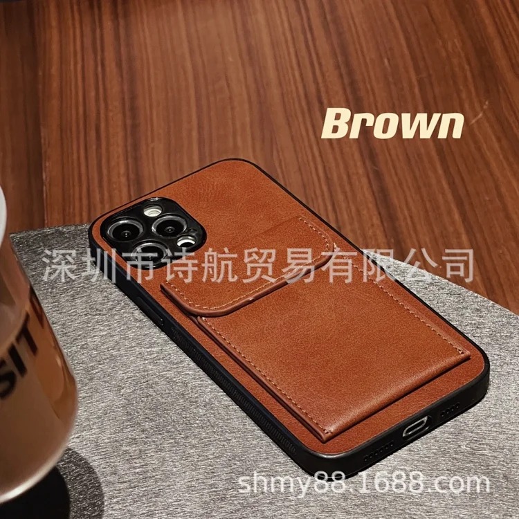 Suitable for 16promax Apple mobile phone case, coin card holder, solid color, simple, full-coverage, multi-functional anti-fall protective cover