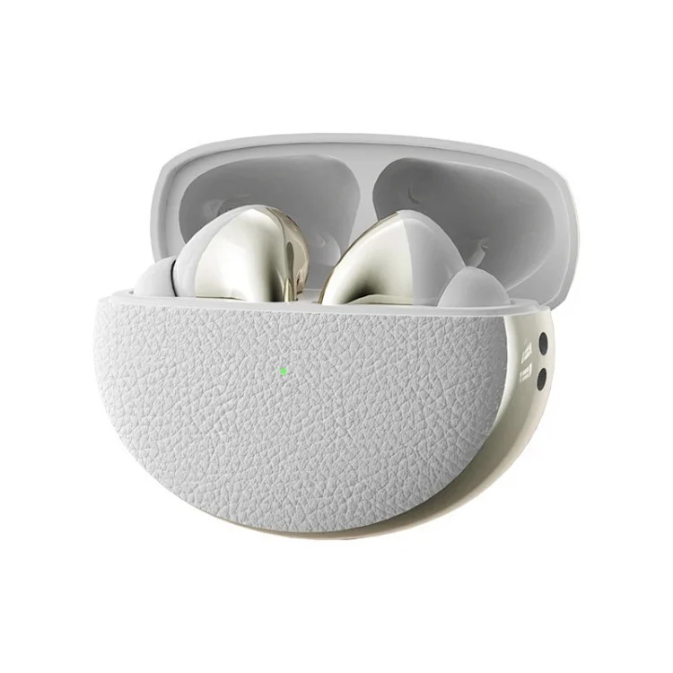 Cross-border foreign trade popular leather texture wireless Bluetooth headset active noise reduction long battery life bilateral stereo TWS headset