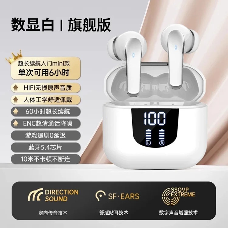 New cross-border digital display Bluetooth headset, true wireless binaural high-definition sound quality, in-ear craftsmanship, long battery life